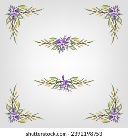 Set Botanic Blossom Floral Elements. Bloom Foliage