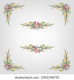 Set Botanic Blossom Floral Elements. Bloom Foliage