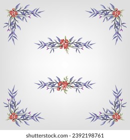 Set Botanic Blossom Floral Elements. Bloom Foliage