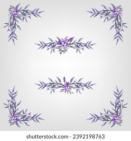 Set Botanic Blossom Floral Elements. Bloom Foliage