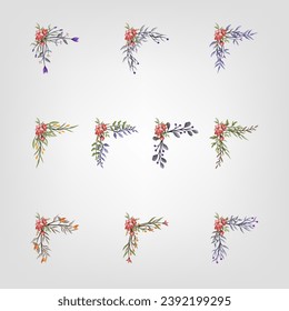 Set botanische Blütenelemente Blumengesteck für die Einladung