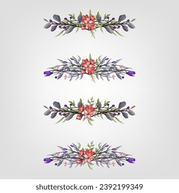 Set botanische Blütenelemente Blumengesteck für die Einladung