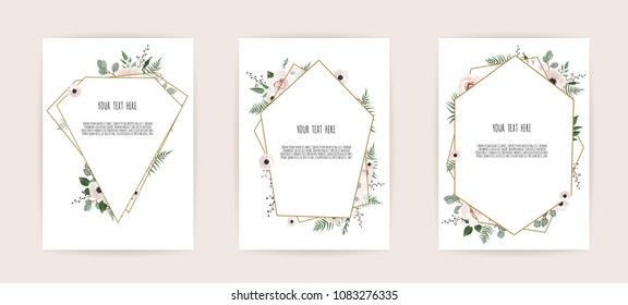 set botanic card with wild flowers, leaves. Floral poster, invite. Vector layout decorative greeting card or invitation design background.
