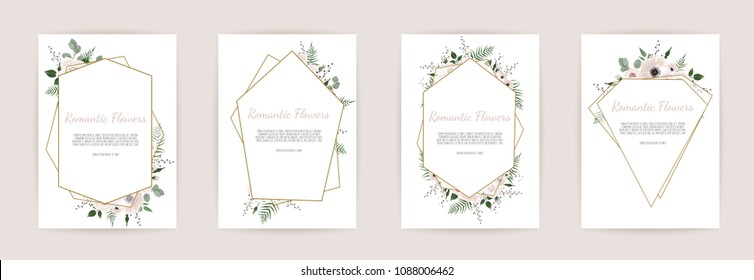 set botanic card with wild flowers, leaves. Floral poster, invite. Vector layout decorative greeting card or invitation design background.