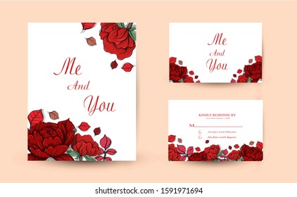 Set of botanic card with wild flowers, leaves. Spring ornament concept. Floral poster, invite, rsvp. Vector layout decorative greeting card or invitation design background. Hand drawn illustration
