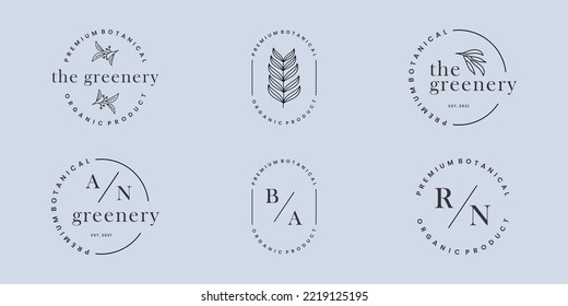 set of botanic logo letter flower foliage logo design badge. wedding invitation