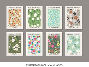 Set of botanical aesthetic flower market posters