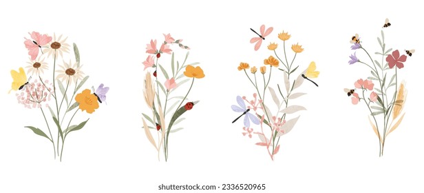 Set botanical bouquet vector