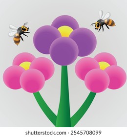 Conjunto de elemento de Vector de ramo botánico. Colección de abejas y flores de colores. diseño de ilustración floral, todas las capas son individuales para cualquier personalización. Ilustración vectorial Eps 10