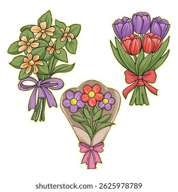 Set of botanical bouquet vector element. flowers, wildflowers, wild grass. Watercolor floral illustration design for logo, wedding, invitation, decor, print