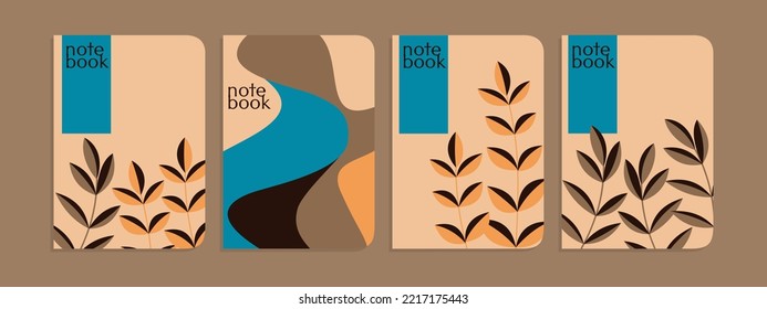  set of botanical concept cover designs. abstract background with hand drawn leaves.For notebooks, planners, brochures, books, catalogs