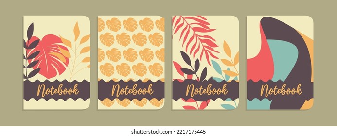  set of botanical concept cover designs. abstract background with hand drawn leaves.For notebooks, planners, brochures, books, catalogs