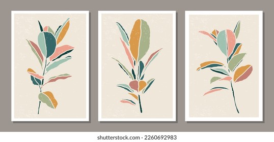Set of botanical contemporary collage minimalist wall art poster