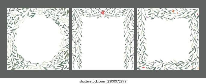 Set of botanical frame background. Social media template. Flower and leaf decoration. Great for card, invitation, and banner.