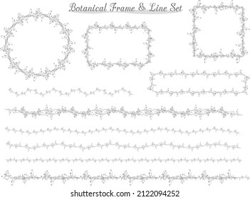 Set of botanical frames and lines, monochrome decorative frame of delicate flowers and leaves