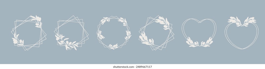 Set of botanical frames with olive branches and berries.Vector graphics.