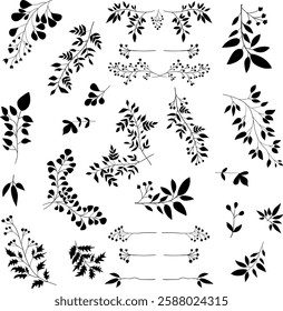Set of botanical hand drawn element vector. Collection of foliage, branch, floral, leaves, wildflower in one line art. Minimal style blossom illustration design for logo, wedding, invitation.
