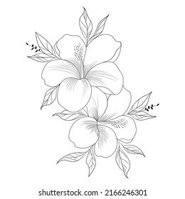Set of botanical leaf doodle wildflower line art