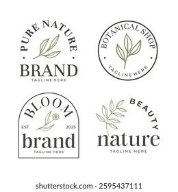 Set of botanical logo with leaves vector