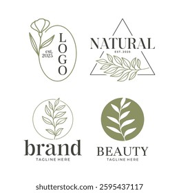 Set of botanical logo with leaves vector