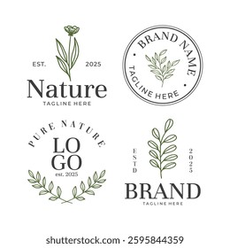 Set of botanical logo with leaves vector
