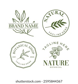 Set of botanical logo with leaves vector