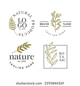 Set of botanical logo with leaves vector
