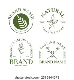 Set of botanical logo with leaves vector