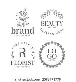 Set of botanical logo with leaves vector
