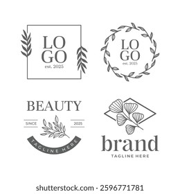 Set of botanical logo with leaves vector