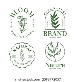 Set of botanical logo with leaves vector