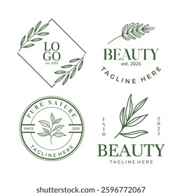 Set of botanical logo with leaves vector