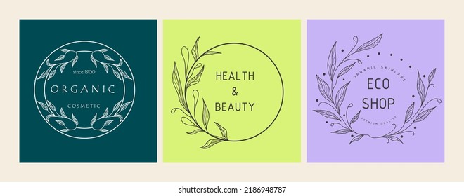 Set of botanical logos for your business. Perfect for cosmetic brands. Eco-design.