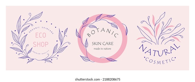 Set of botanical logos for your business. Perfect for cosmetic brands. Eco-design. Sustainable life.