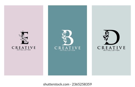 Set of Botanical Minimalistic Initial Letter E, B, D Logo Vector Template