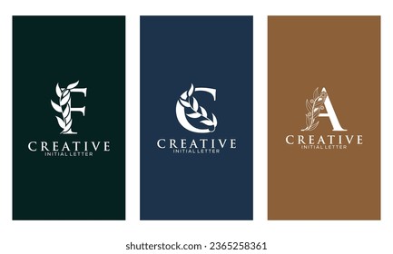 Conjunto de letras iniciales botánicas minimalistas F, C, una plantilla de vectores de logotipos