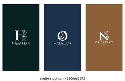 Set of Botanical Minimalistic Initial Letter H, O, N Logo Vector Template