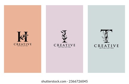 Set of Botanical Minimalistic Initial Letter H, I, T Logo Vector Template