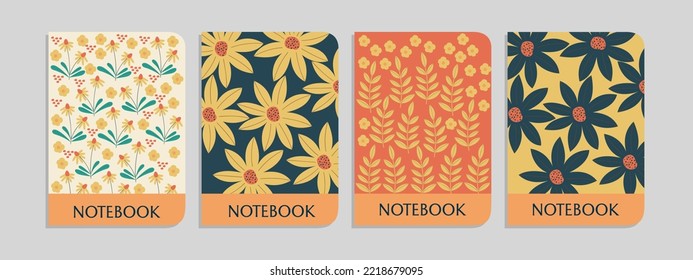 set of botanical notebook cover templates with cute and pretty patterns.For notebooks, planners, brochures, books, catalogs