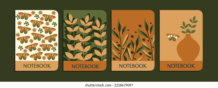 set of botanical notebook cover templates with cute and pretty patterns.For notebooks, planners, brochures, books, catalogs