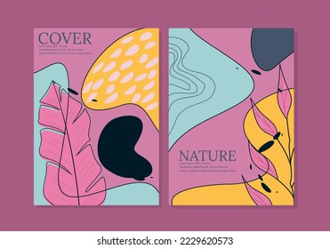 set of botanical outline wall art designs. abstract doodle background. for home decoration, interior, rooms, covers.