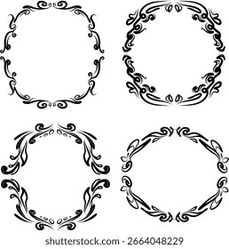 Set of botanical round frame. hand drawn flowers botanical composition, legant natural frame, lement for invitation card, vector illustration. Logo, Greeting card. Classic style