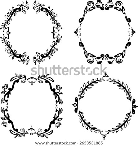 Set of botanical round frame. hand drawn flowers botanical composition, legant natural frame, lement for invitation card, vector illustration. Logo, Greeting card