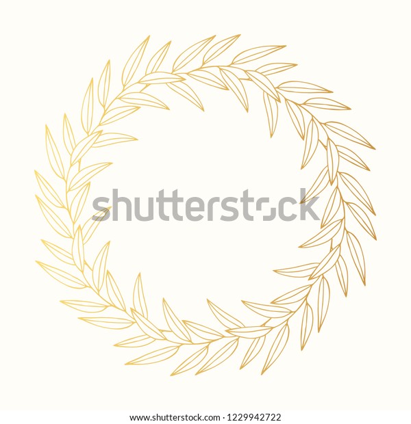 Set of\
botanical round hand drawn golden vintage frame. Vector isolated\
design elements. Gold vine floral\
wreath.