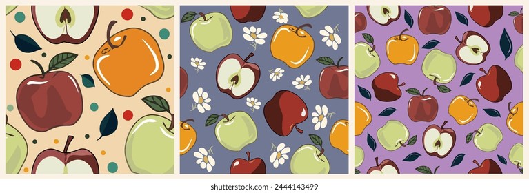 Set of Botanical seamless patterns with apples.