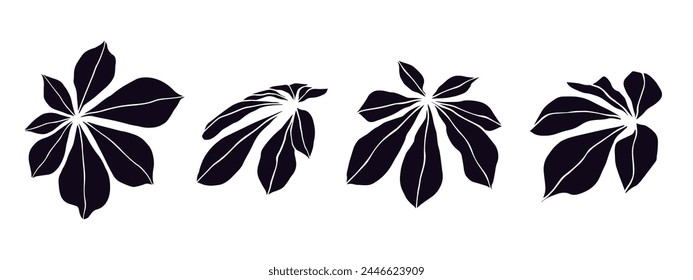 Set of botanical silhouettes, stencils of chestnut leaves.Vector graphics.