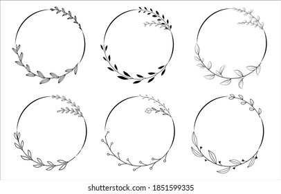 set botanical simple design frame ornament floral decoration vector isolated. wedding text name invitation card.