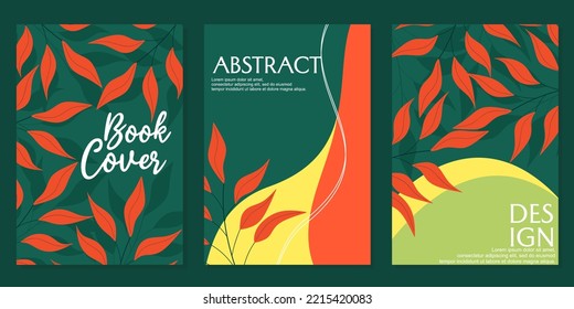 set of botanical style cover templates. hand drawn red leaf background. abstract natural design.For notebooks, planners, brochures, books, catalogs