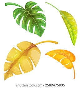 set of botanical tropical theme leaves with smooth gradients