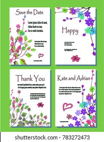 Set of botanical vector cards. Template for invitation. Leaves and flowers